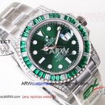 Perfect Replica 904L Swiss Rolex Submariner Green Dial Green Diamond Bezel Watch